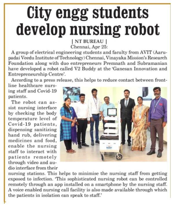Aarupadai Veedu Institute of Technology V2 Buddy Robot- Corona 19
