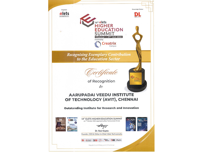 Award Details, Aarupadai Veedu institute of Technology, AV Campus