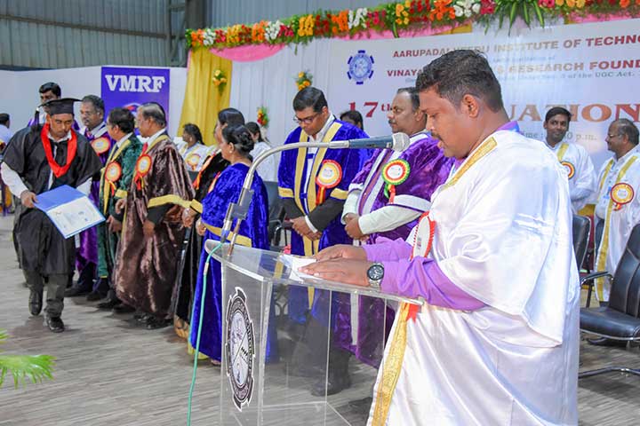 Addressing in 17th Aarupadai Veedu Institute of Technology Graduation Day
