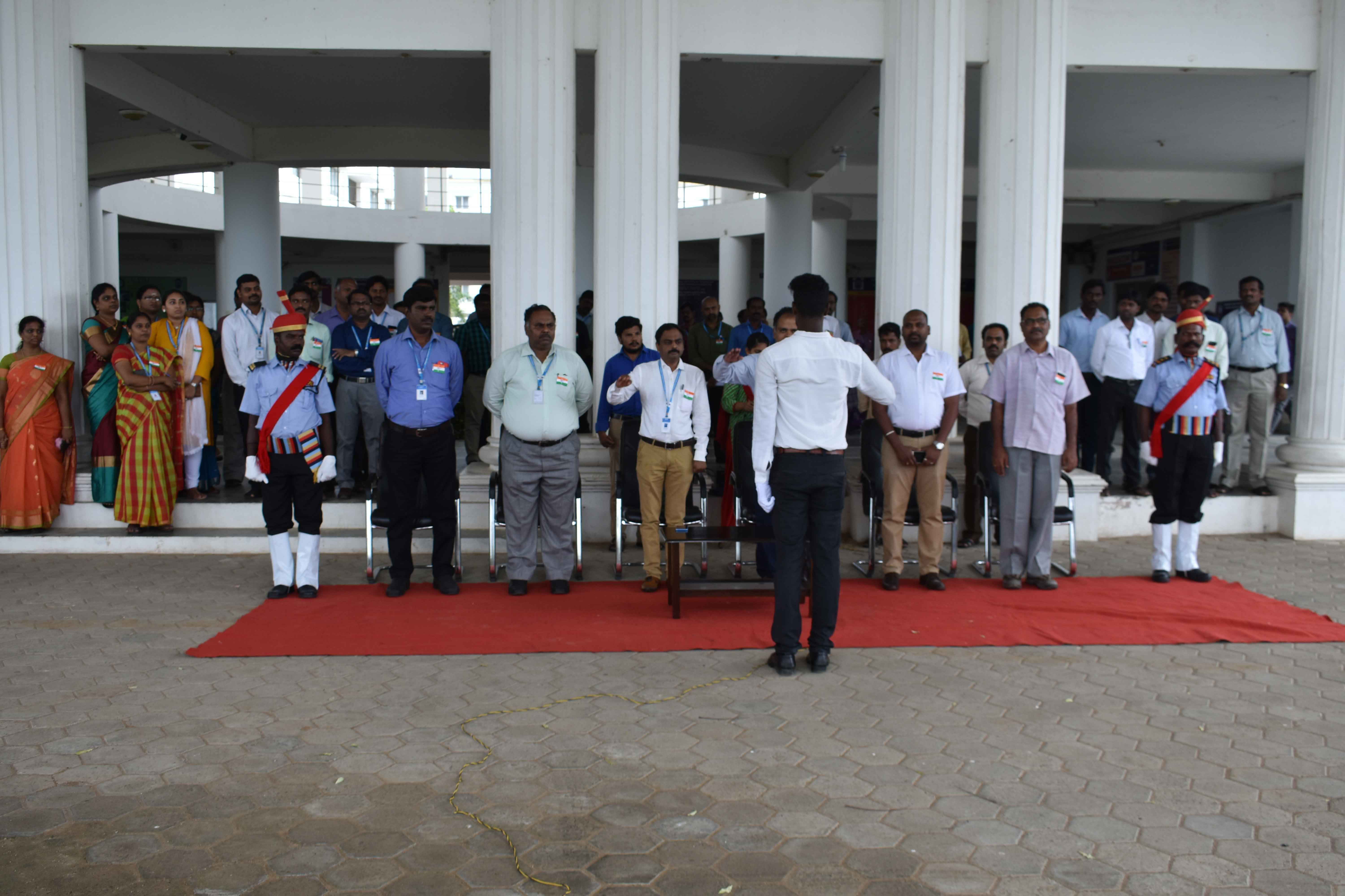 AVIT student saluting to the guests in Independence day celebration
