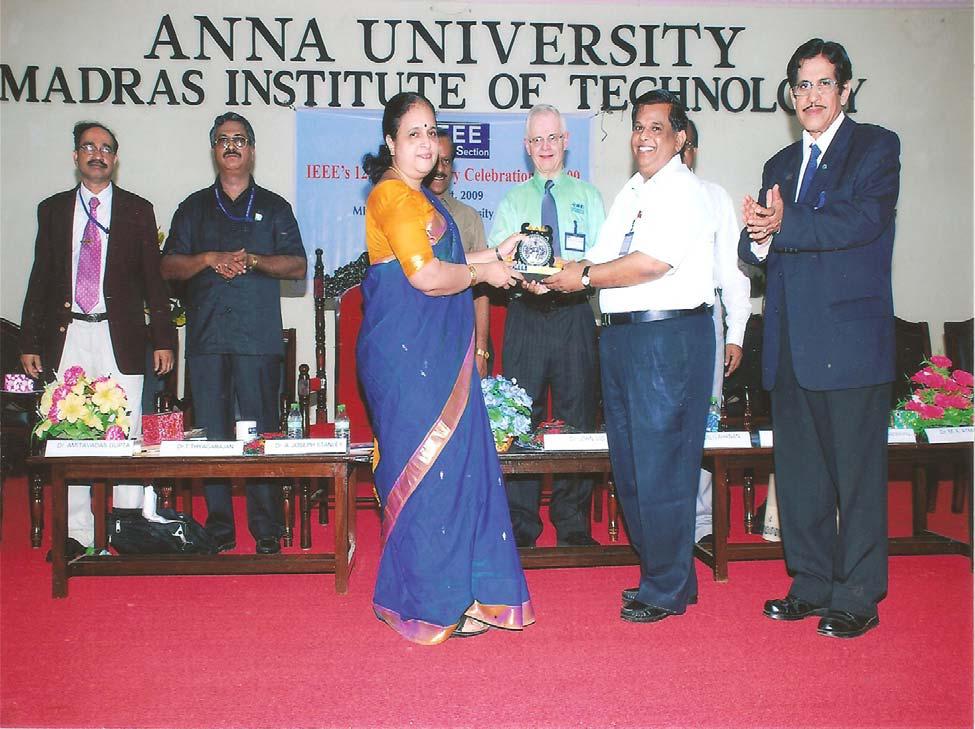 Dr. N. R. Alamelu, Principal, AVIT Receiving the IEEE Best Chapter Award for the Year 2009-2010